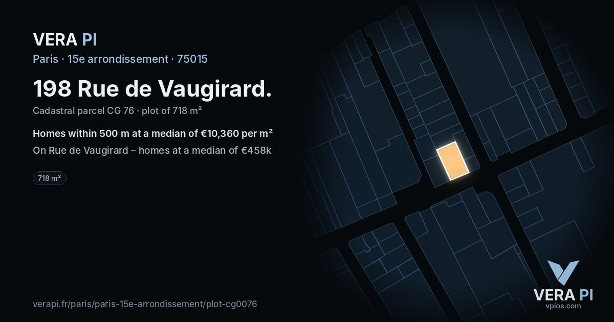 198 Rue de Vaugirard, 15e arrondissement at night – the plot lit, the parcels around coloured by the prices near them