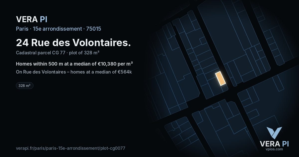 24 Rue des Volontaires, 15e arrondissement at night – the plot lit, the parcels around coloured by the prices near them