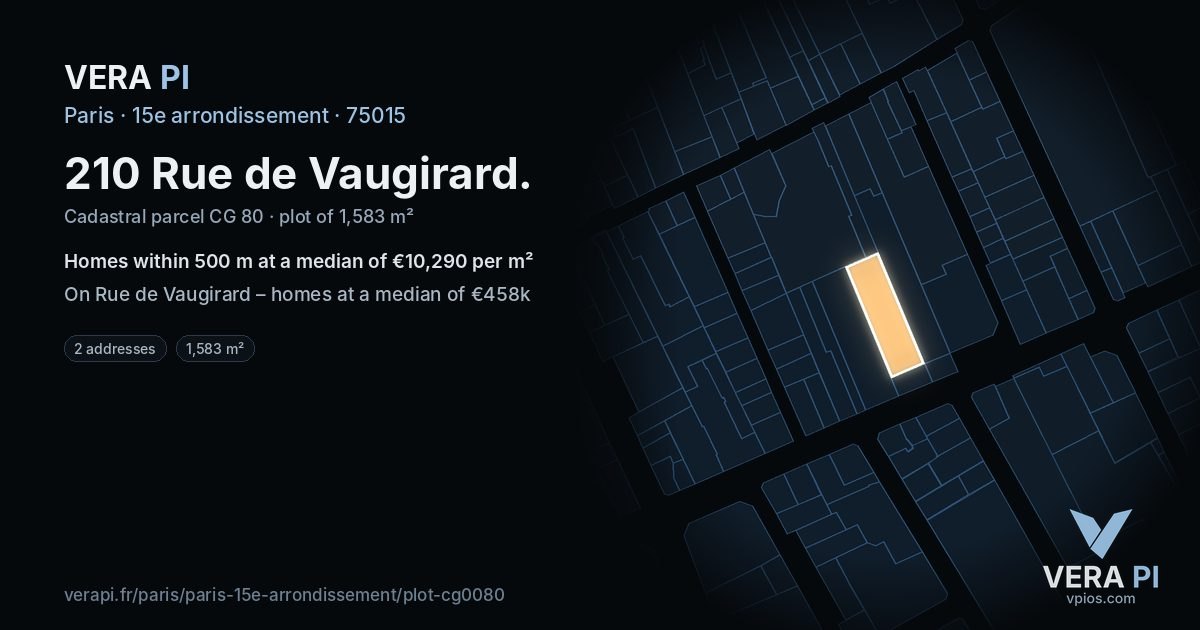 210 Rue de Vaugirard, 15e arrondissement at night – the plot lit, the parcels around coloured by the prices near them