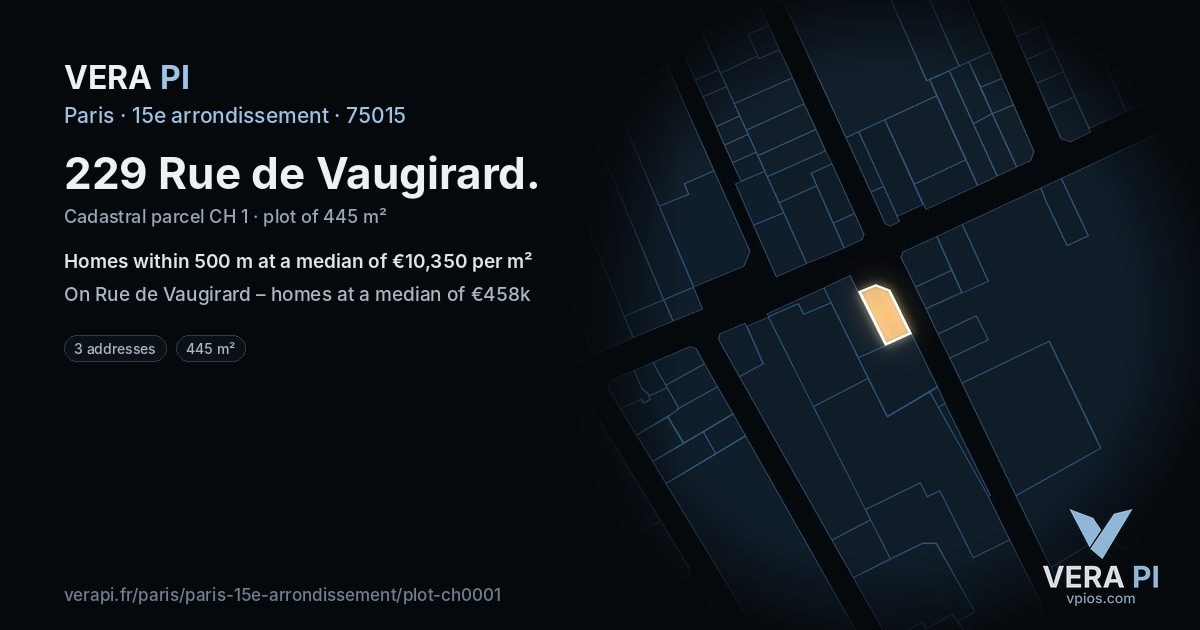 229 Rue de Vaugirard, 15e arrondissement at night – the plot lit, the parcels around coloured by the prices near them