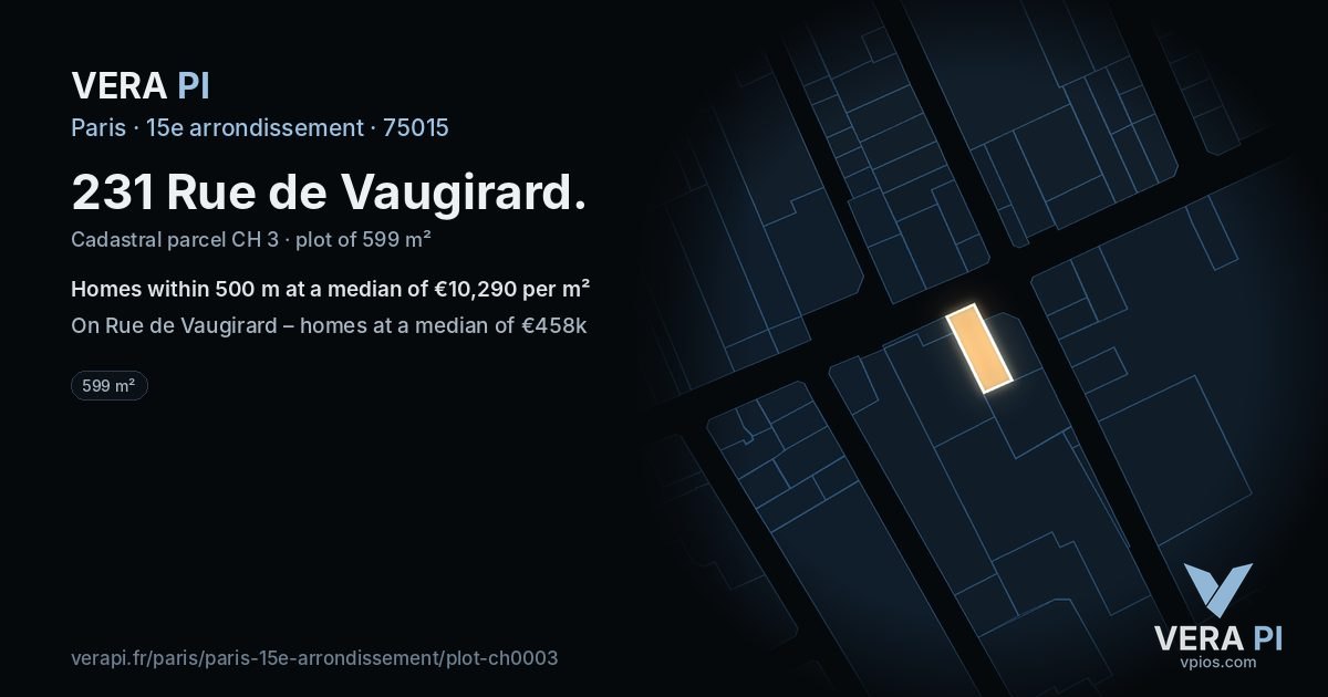 231 Rue de Vaugirard, 15e arrondissement at night – the plot lit, the parcels around coloured by the prices near them