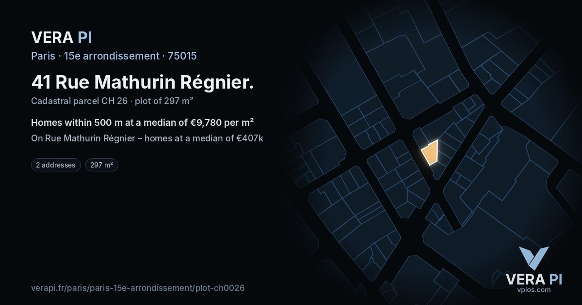 41 Rue Mathurin Régnier, 15e arrondissement at night – the plot lit, the parcels around coloured by the prices near them