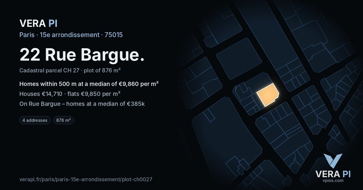 22 Rue Bargue, 15e arrondissement at night – the plot lit, the parcels around coloured by the prices near them