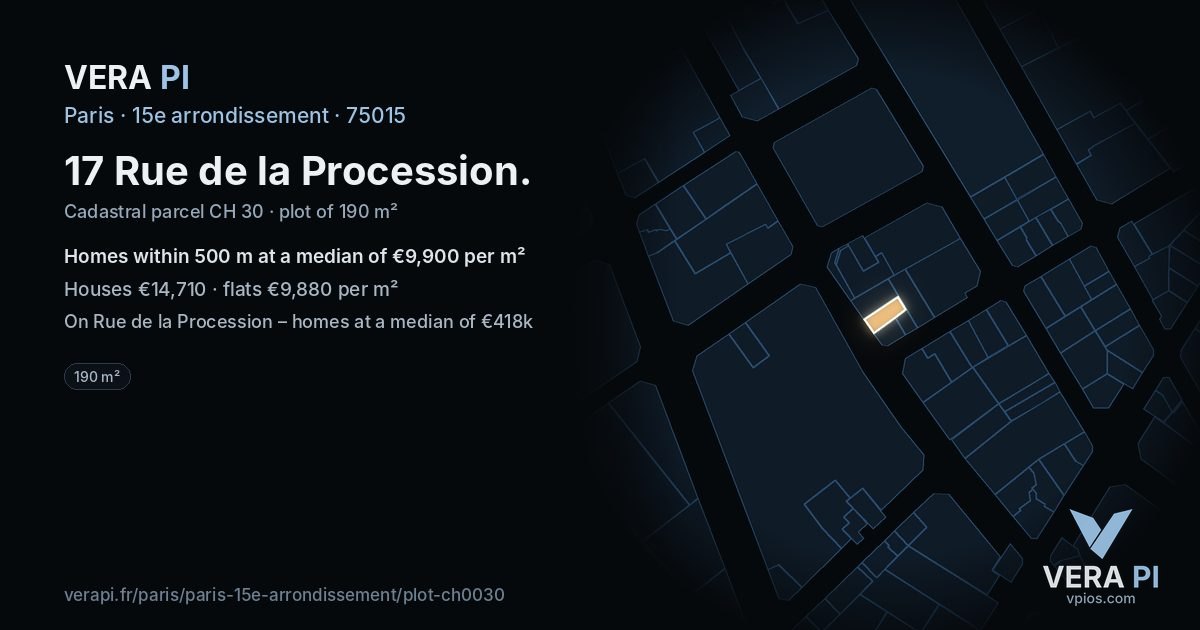 17 Rue de la Procession, 15e arrondissement at night – the plot lit, the parcels around coloured by the prices near them