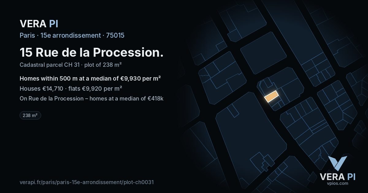 15 Rue de la Procession, 15e arrondissement at night – the plot lit, the parcels around coloured by the prices near them