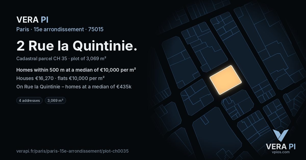 2 Rue la Quintinie, 15e arrondissement at night – the plot lit, the parcels around coloured by the prices near them