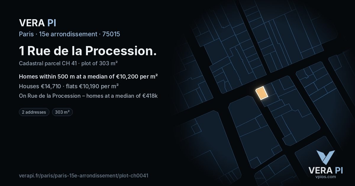 1 Rue de la Procession, 15e arrondissement at night – the plot lit, the parcels around coloured by the prices near them