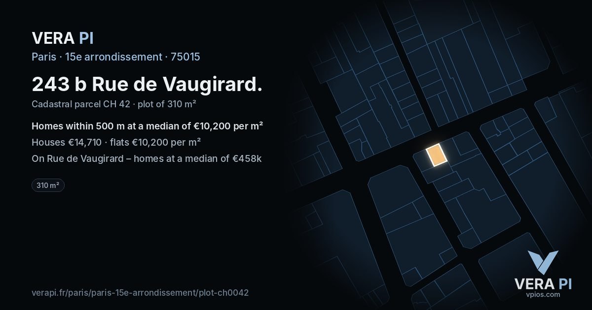 243 b Rue de Vaugirard, 15e arrondissement at night – the plot lit, the parcels around coloured by the prices near them