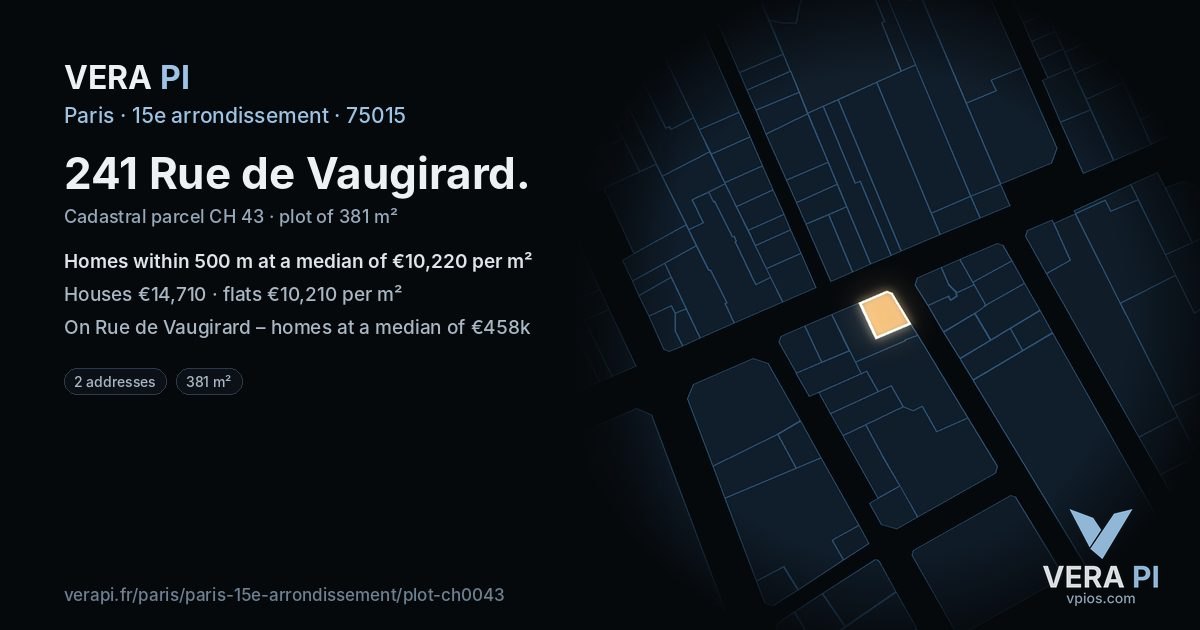 241 Rue de Vaugirard, 15e arrondissement at night – the plot lit, the parcels around coloured by the prices near them