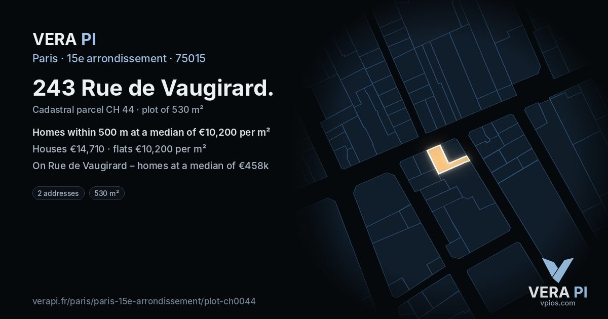 243 Rue de Vaugirard, 15e arrondissement at night – the plot lit, the parcels around coloured by the prices near them