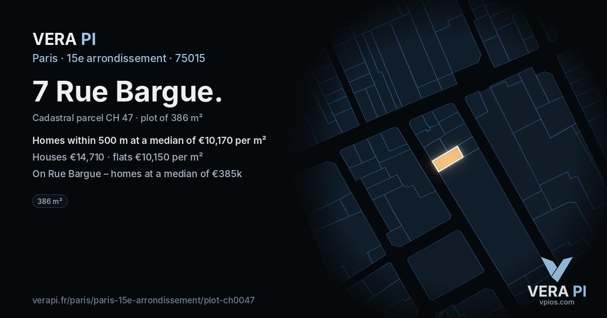 7 Rue Bargue, 15e arrondissement at night – the plot lit, the parcels around coloured by the prices near them