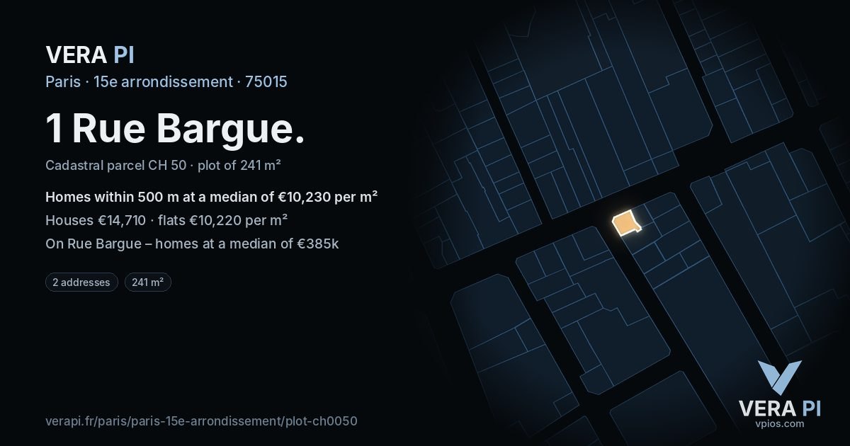 1 Rue Bargue, 15e arrondissement at night – the plot lit, the parcels around coloured by the prices near them