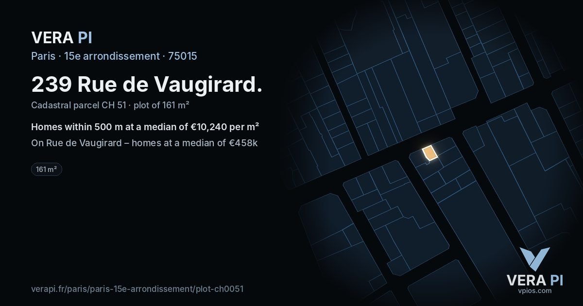 239 Rue de Vaugirard, 15e arrondissement at night – the plot lit, the parcels around coloured by the prices near them