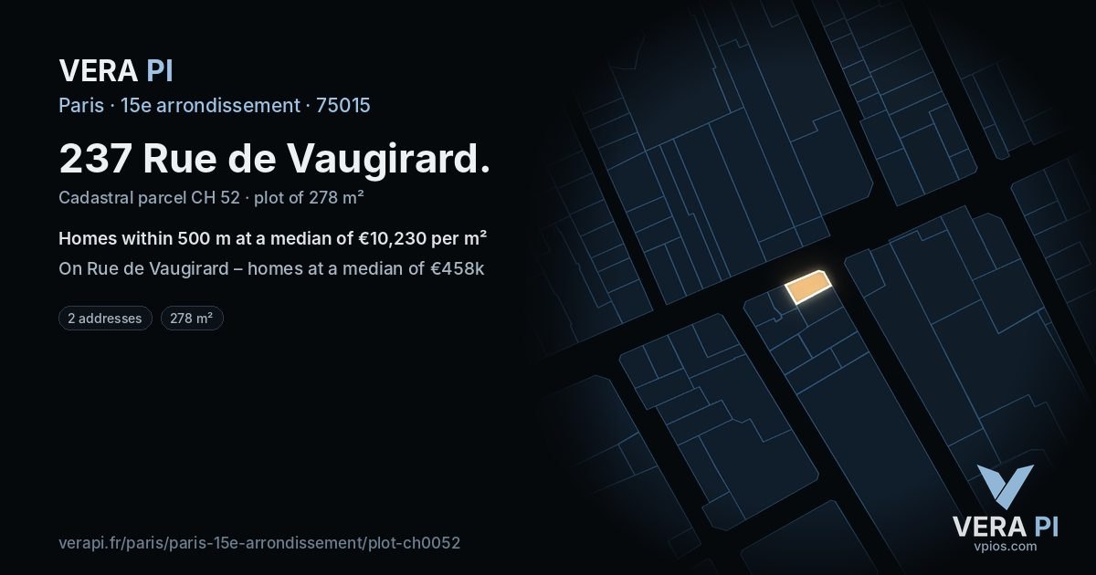237 Rue de Vaugirard, 15e arrondissement at night – the plot lit, the parcels around coloured by the prices near them