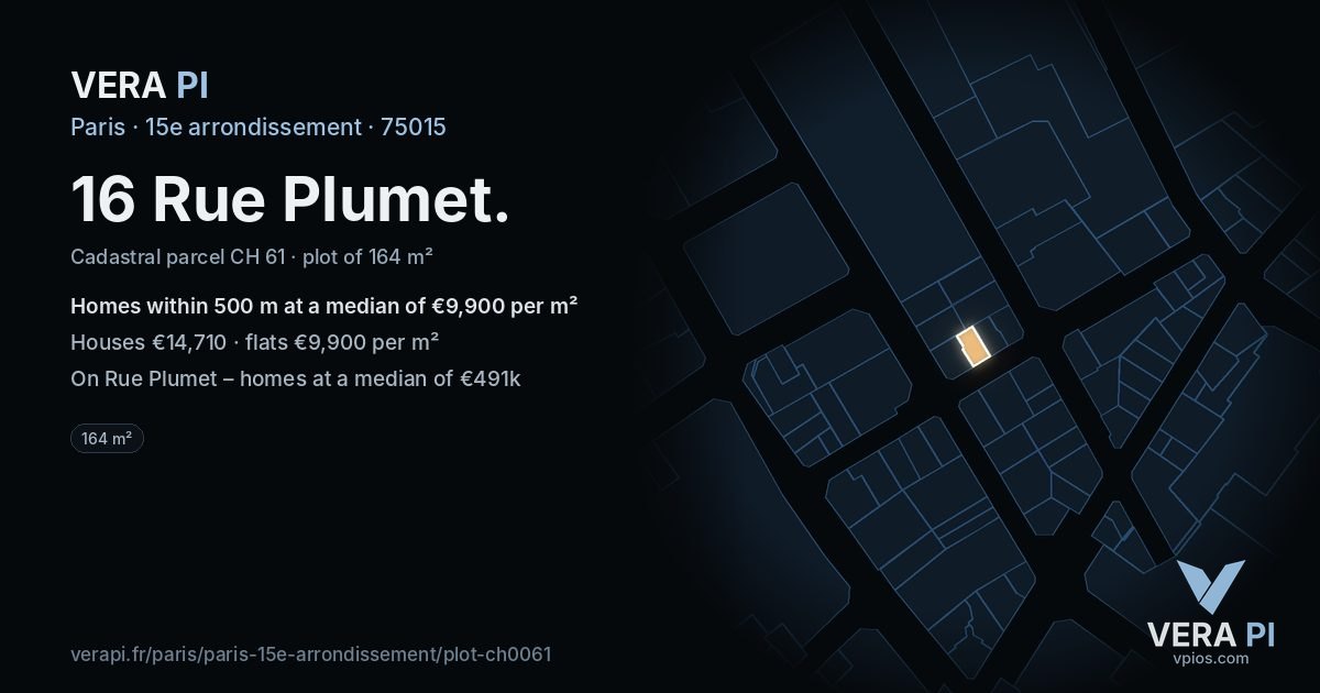 16 Rue Plumet, 15e arrondissement at night – the plot lit, the parcels around coloured by the prices near them