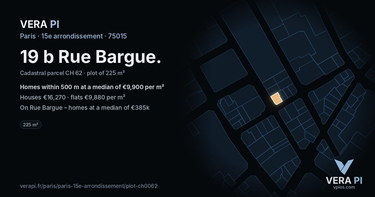 19 b Rue Bargue, 15e arrondissement at night – the plot lit, the parcels around coloured by the prices near them