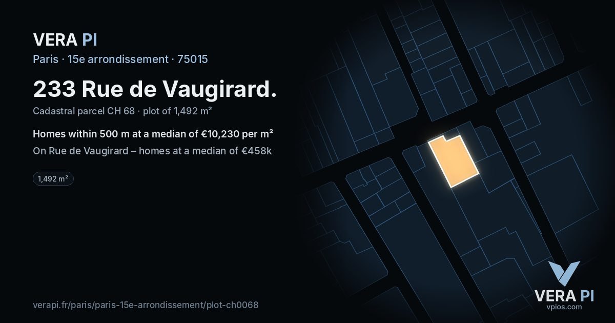233 Rue de Vaugirard, 15e arrondissement at night – the plot lit, the parcels around coloured by the prices near them