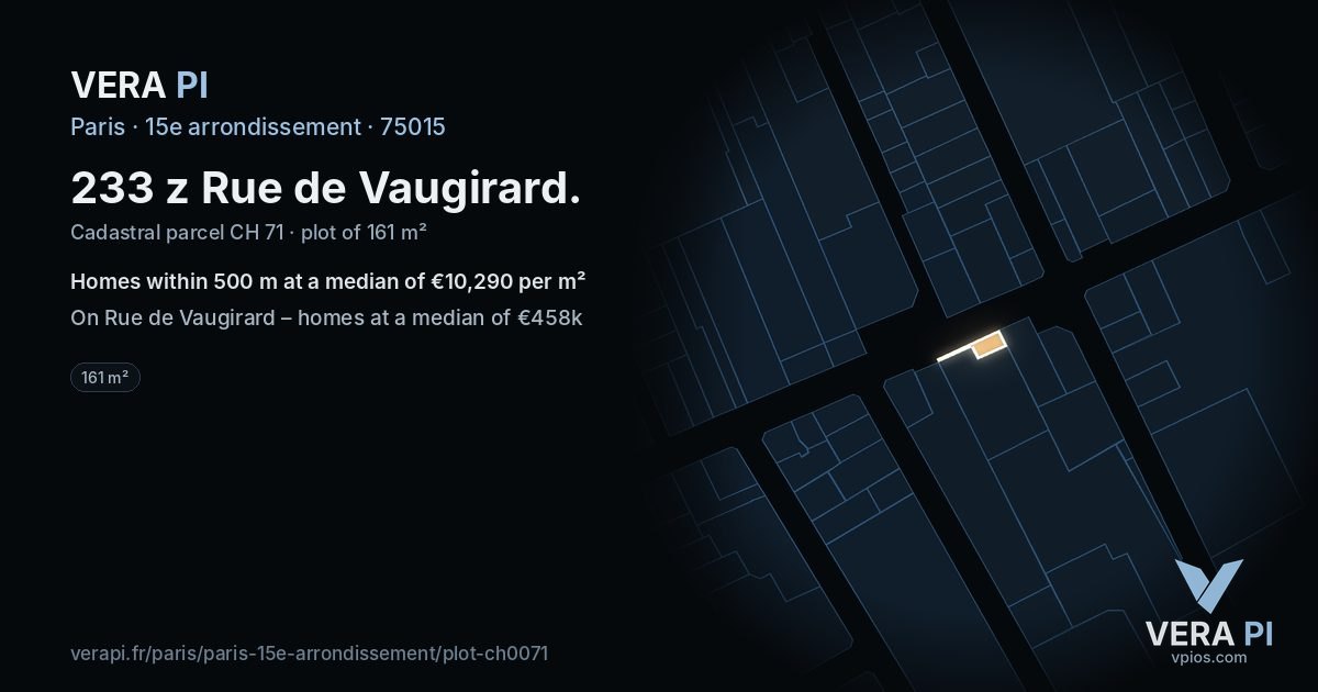 233 z Rue de Vaugirard, 15e arrondissement at night – the plot lit, the parcels around coloured by the prices near them
