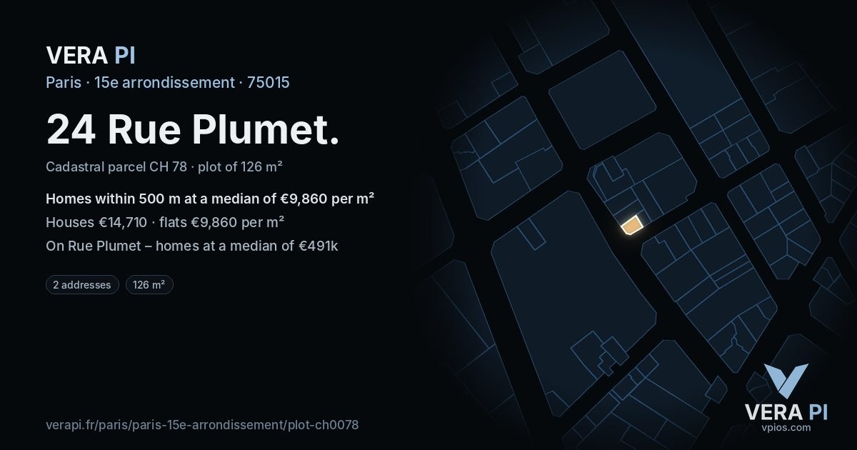 24 Rue Plumet, 15e arrondissement at night – the plot lit, the parcels around coloured by the prices near them