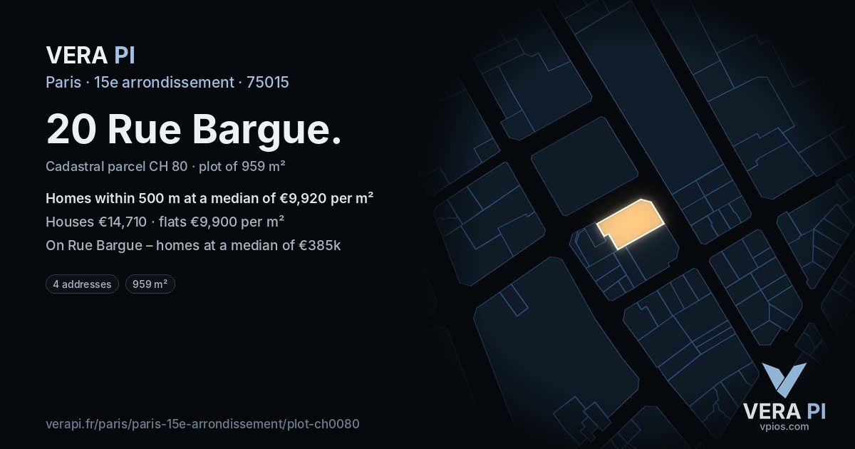20 Rue Bargue, 15e arrondissement at night – the plot lit, the parcels around coloured by the prices near them