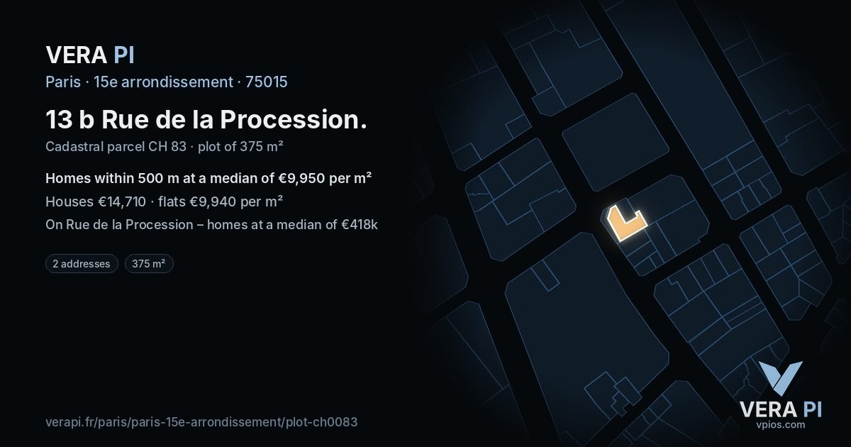 13 b Rue de la Procession, 15e arrondissement at night – the plot lit, the parcels around coloured by the prices near them