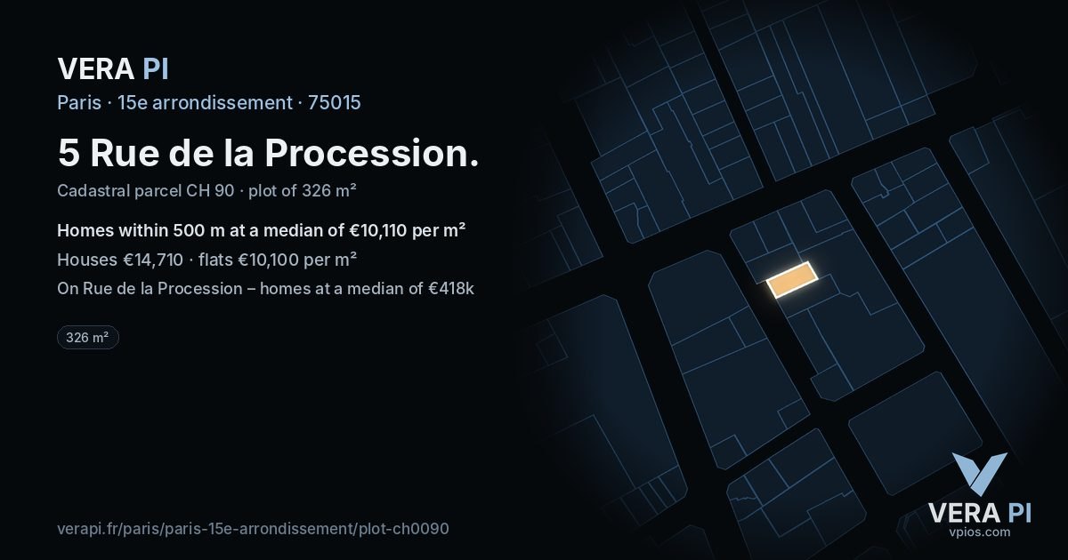 5 Rue de la Procession, 15e arrondissement at night – the plot lit, the parcels around coloured by the prices near them
