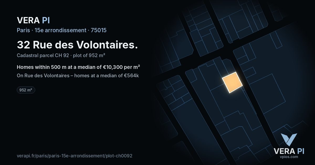 32 Rue des Volontaires, 15e arrondissement at night – the plot lit, the parcels around coloured by the prices near them