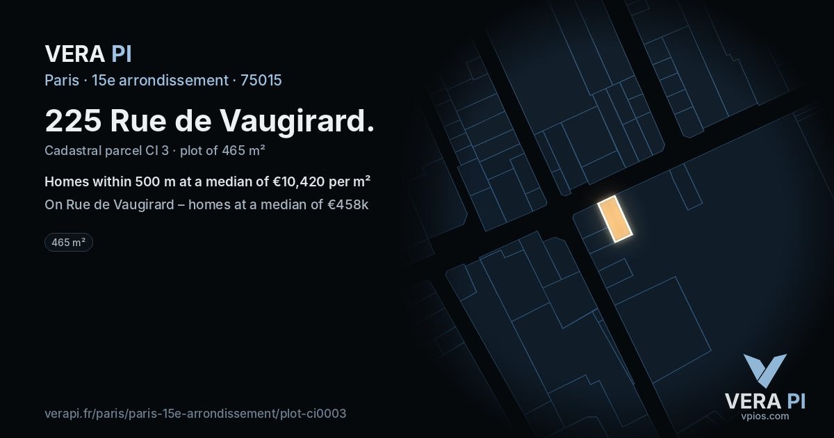 225 Rue de Vaugirard, 15e arrondissement at night – the plot lit, the parcels around coloured by the prices near them