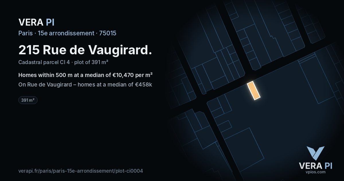 215 Rue de Vaugirard, 15e arrondissement at night – the plot lit, the parcels around coloured by the prices near them