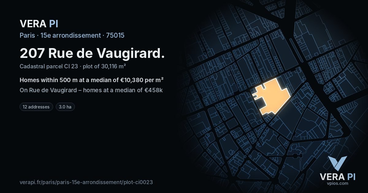 207 Rue de Vaugirard, 15e arrondissement at night – the plot lit, the parcels around coloured by the prices near them
