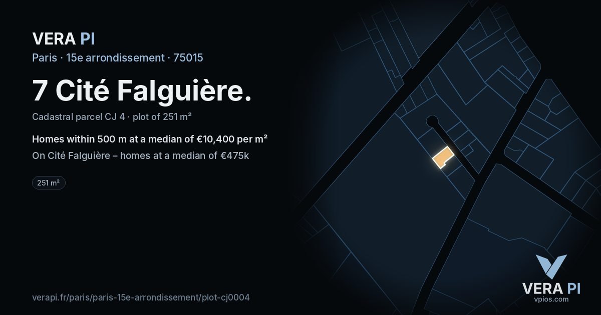 7 Cité Falguière, 15e arrondissement at night – the plot lit, the parcels around coloured by the prices near them