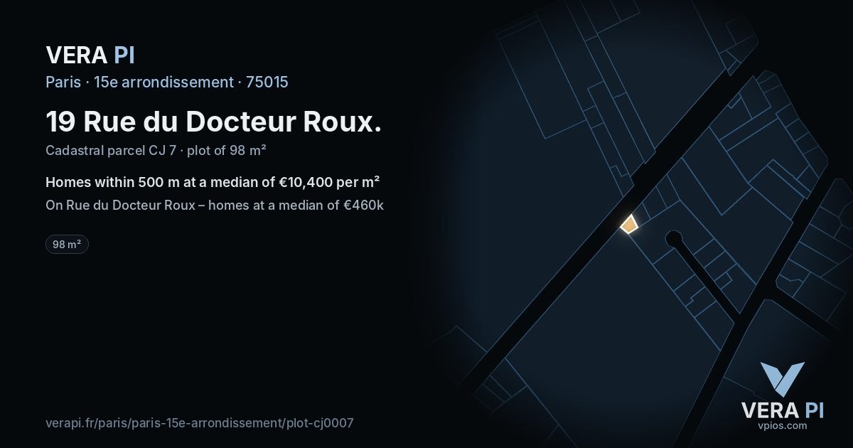 19 Rue du Docteur Roux, 15e arrondissement at night – the plot lit, the parcels around coloured by the prices near them
