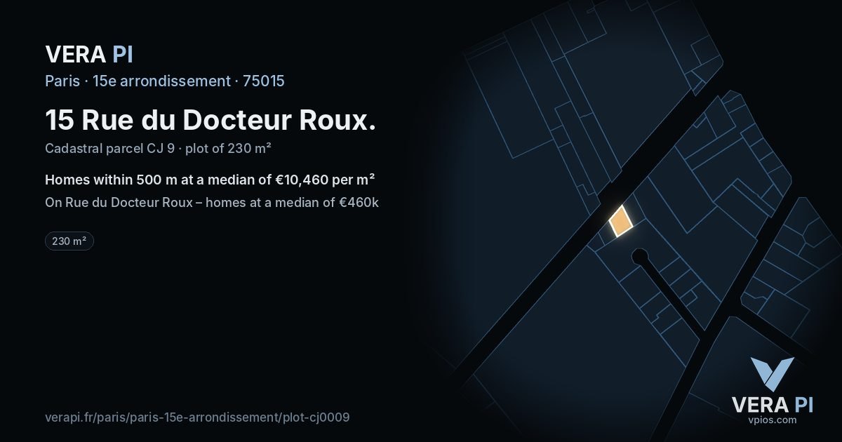 15 Rue du Docteur Roux, 15e arrondissement at night – the plot lit, the parcels around coloured by the prices near them
