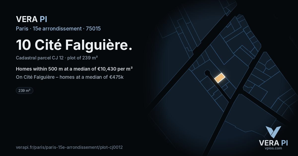 10 Cité Falguière, 15e arrondissement at night – the plot lit, the parcels around coloured by the prices near them
