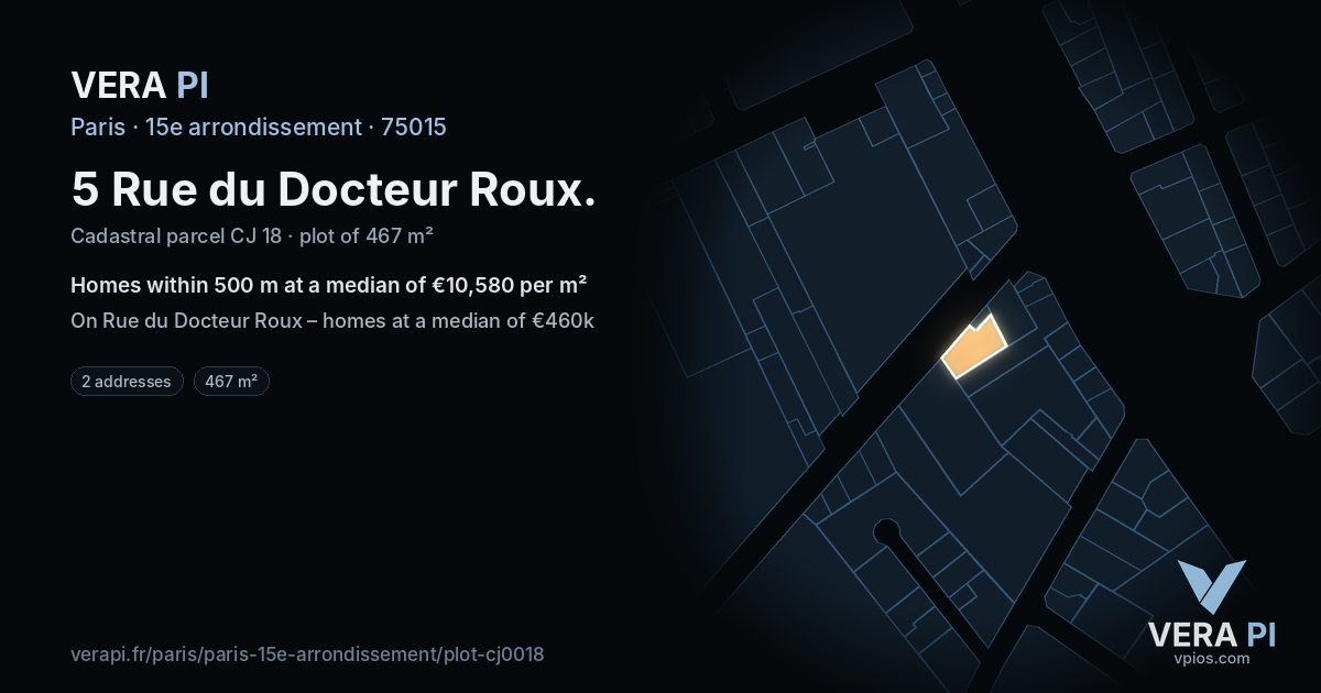 5 Rue du Docteur Roux, 15e arrondissement at night – the plot lit, the parcels around coloured by the prices near them