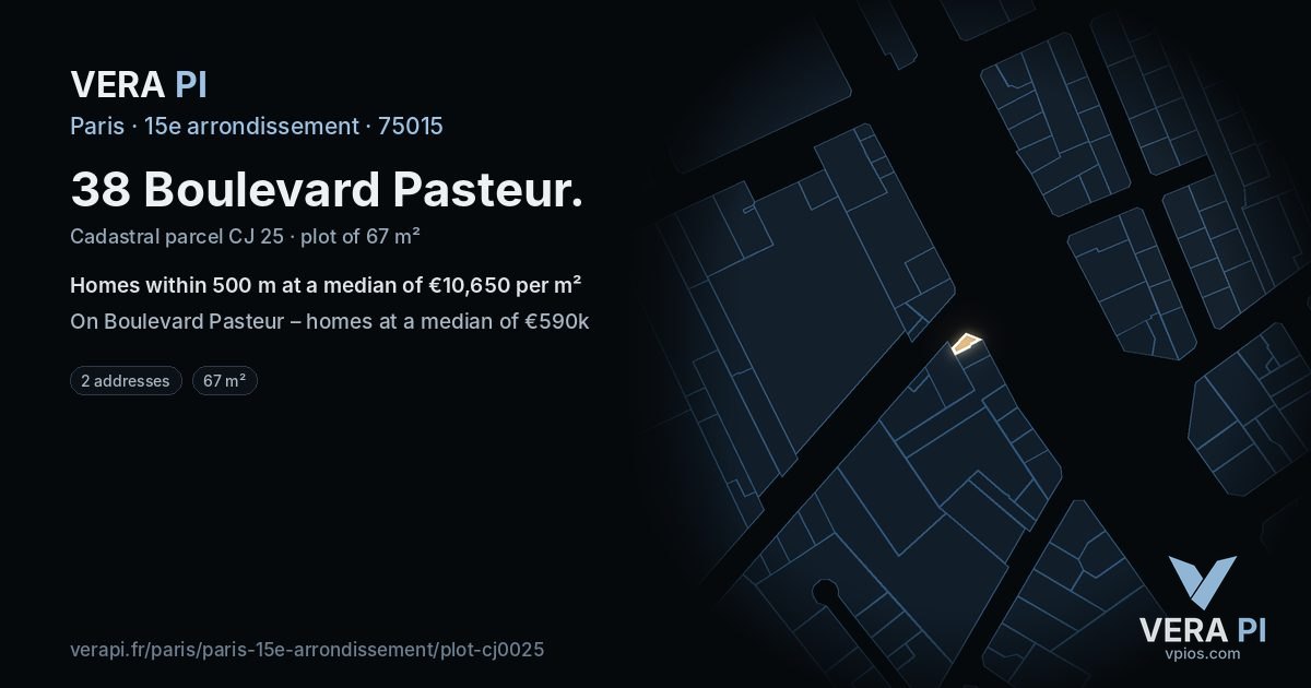 38 Boulevard Pasteur, 15e arrondissement at night – the plot lit, the parcels around coloured by the prices near them