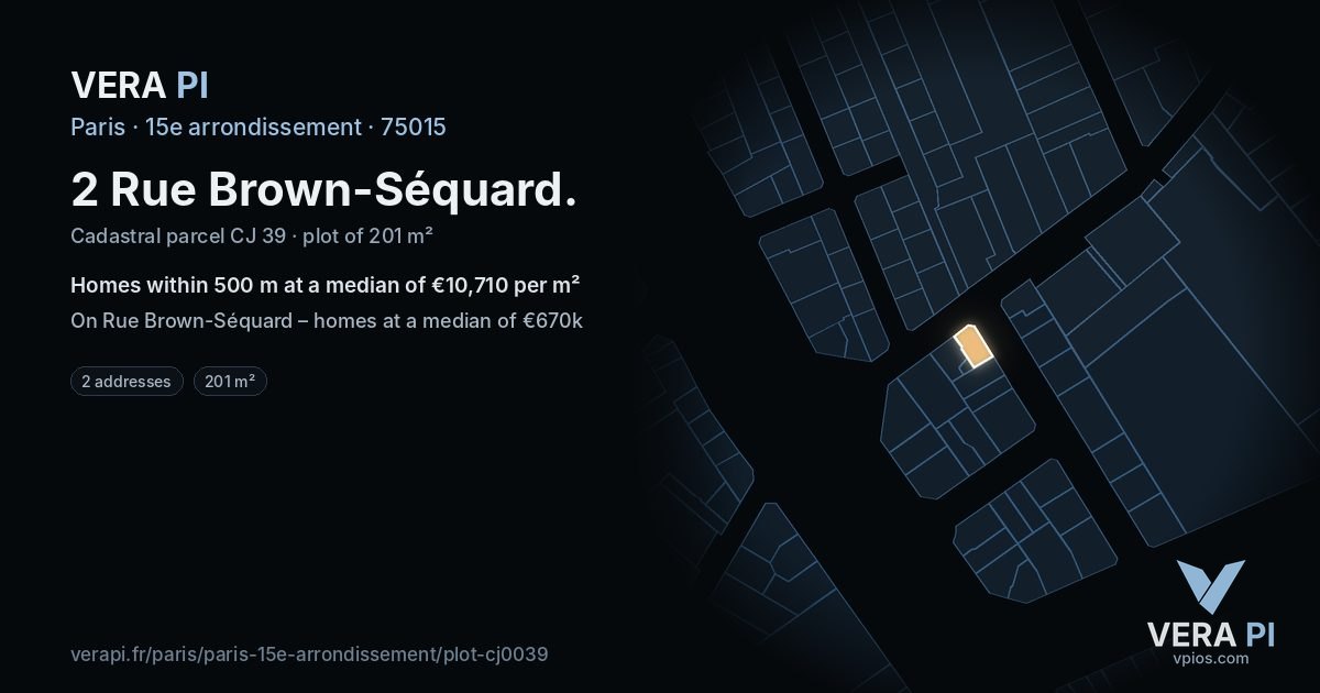 2 Rue Brown-Séquard, 15e arrondissement at night – the plot lit, the parcels around coloured by the prices near them