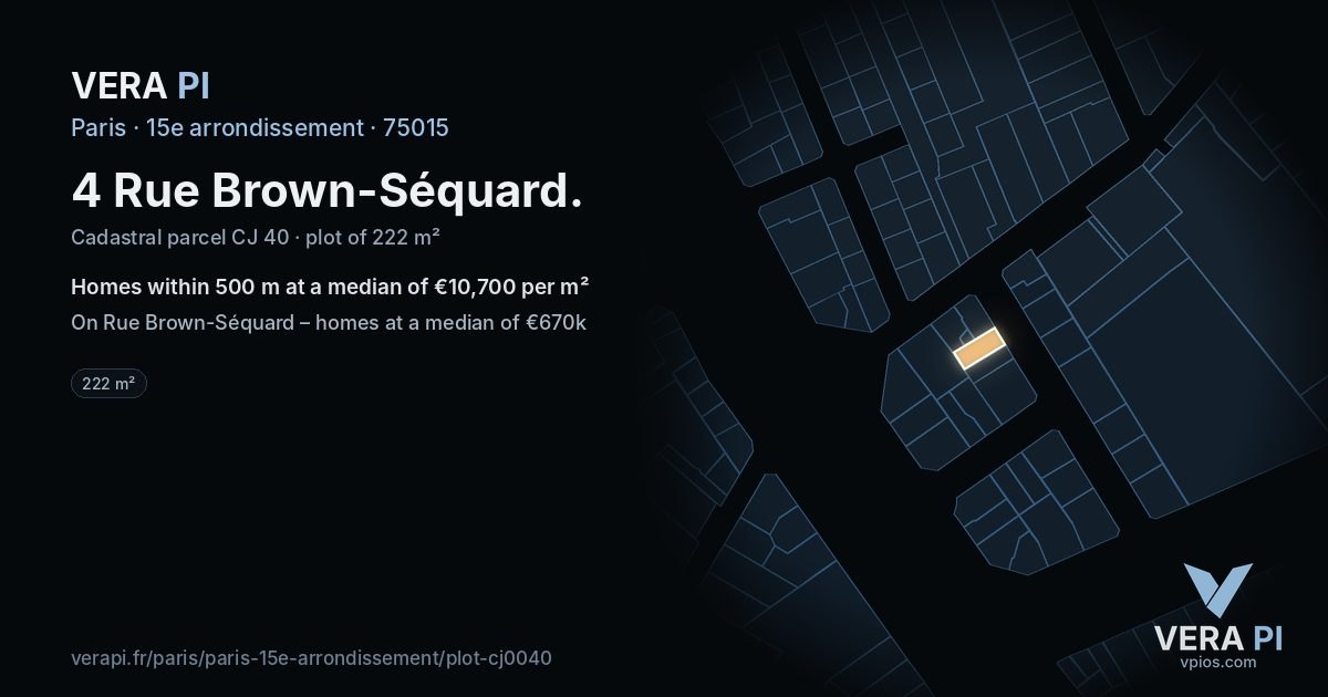 4 Rue Brown-Séquard, 15e arrondissement at night – the plot lit, the parcels around coloured by the prices near them