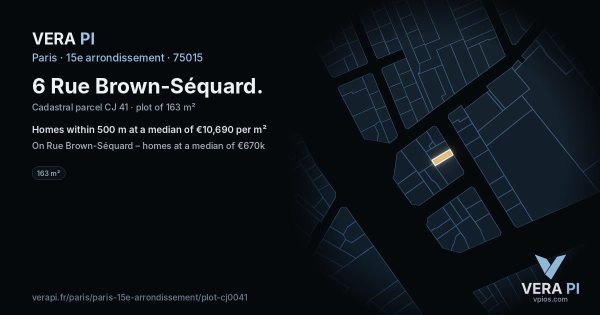 6 Rue Brown-Séquard, 15e arrondissement at night – the plot lit, the parcels around coloured by the prices near them