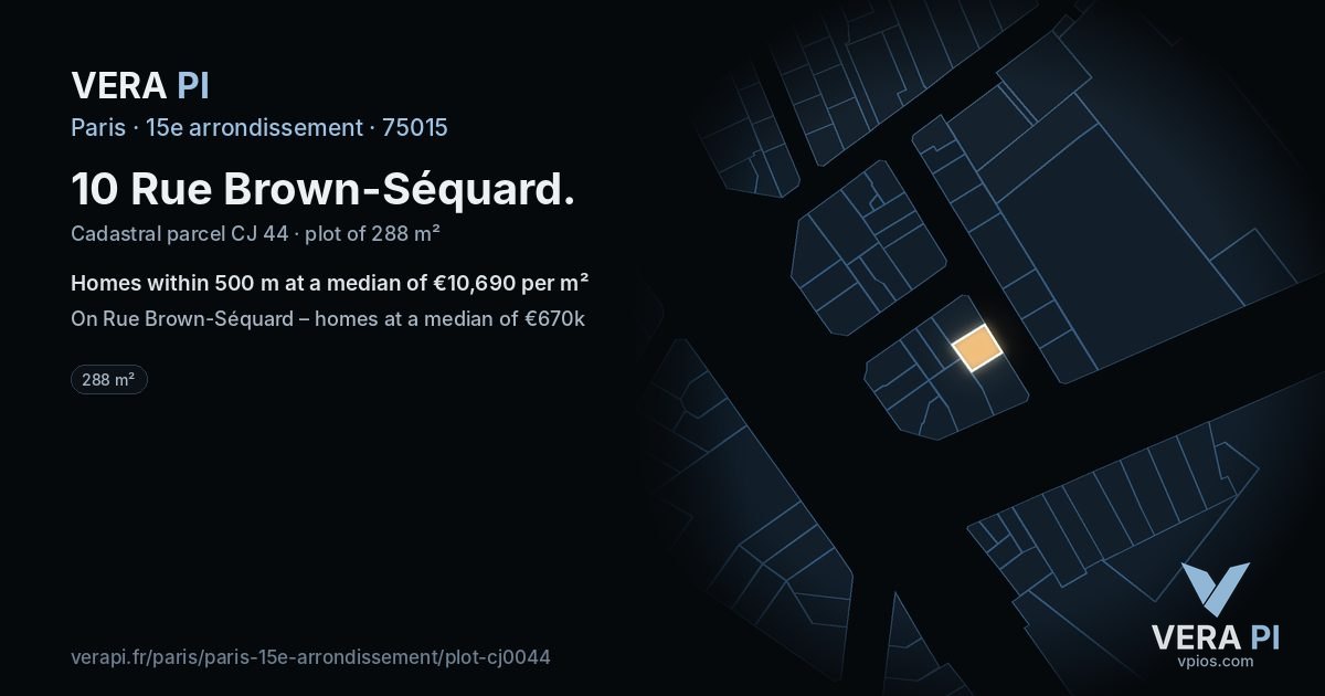 10 Rue Brown-Séquard, 15e arrondissement at night – the plot lit, the parcels around coloured by the prices near them