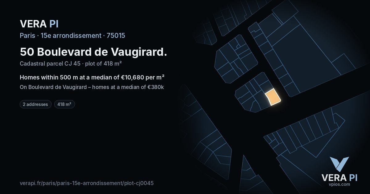 50 Boulevard de Vaugirard, 15e arrondissement at night – the plot lit, the parcels around coloured by the prices near them