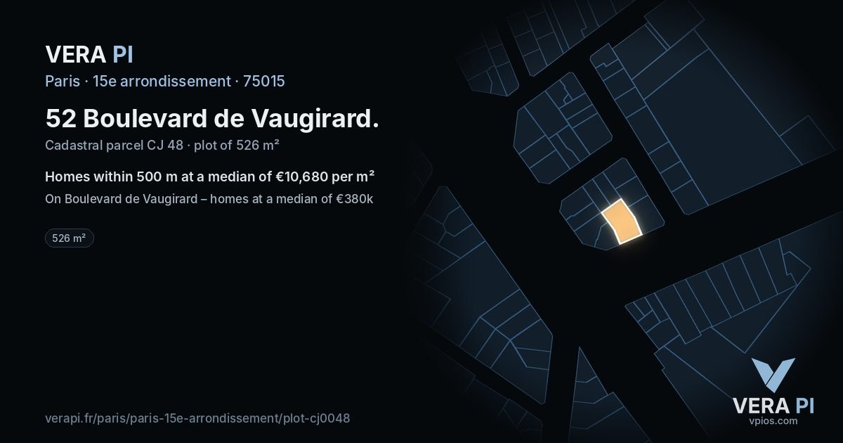 52 Boulevard de Vaugirard, 15e arrondissement at night – the plot lit, the parcels around coloured by the prices near them