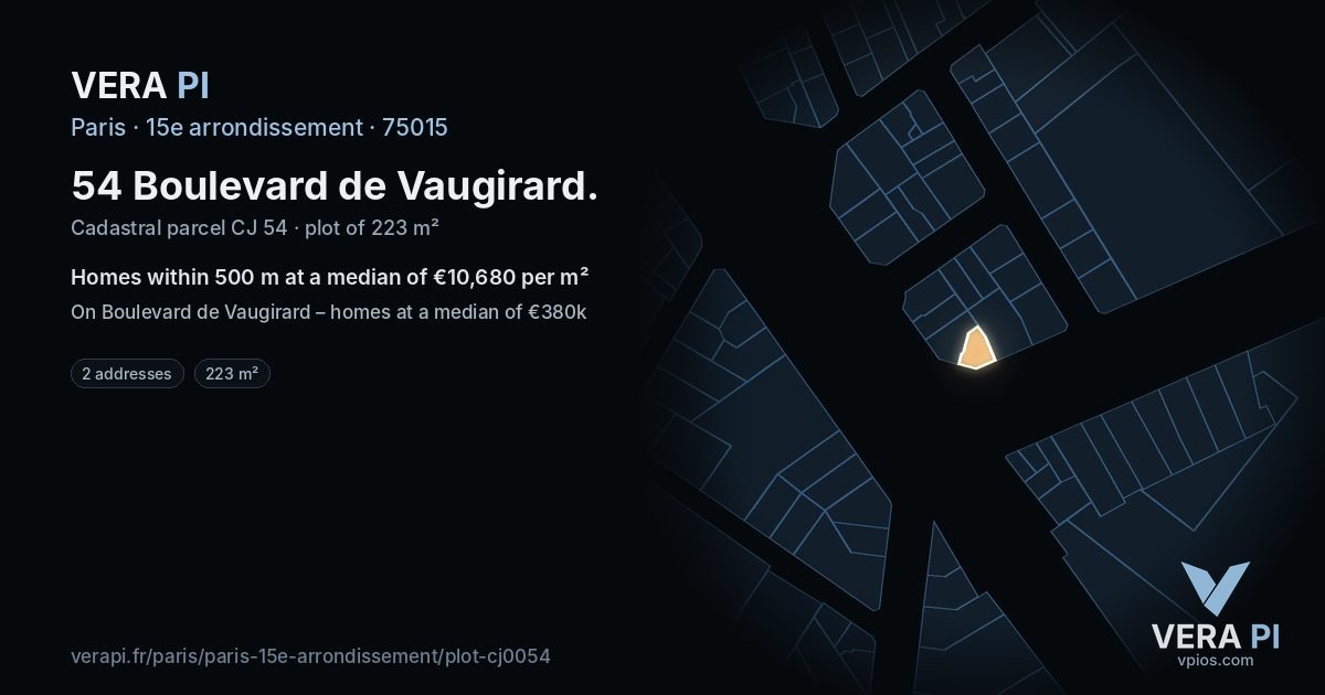 54 Boulevard de Vaugirard, 15e arrondissement at night – the plot lit, the parcels around coloured by the prices near them