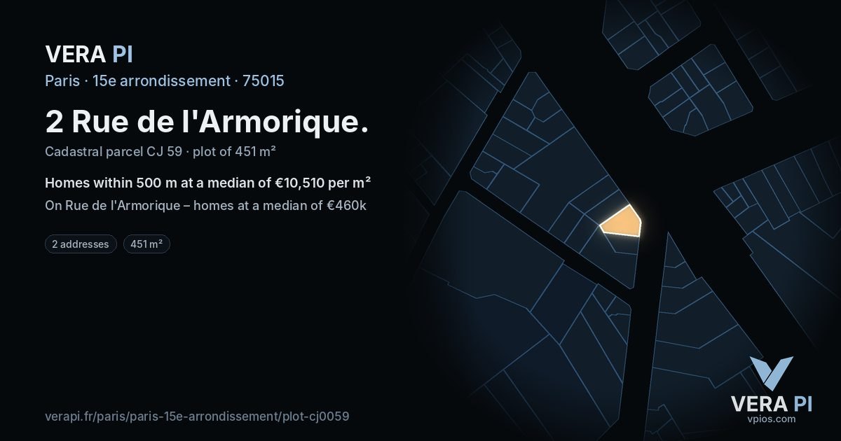 2 Rue de l'Armorique, 15e arrondissement at night – the plot lit, the parcels around coloured by the prices near them