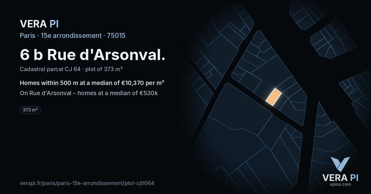 6 b Rue d'Arsonval, 15e arrondissement at night – the plot lit, the parcels around coloured by the prices near them