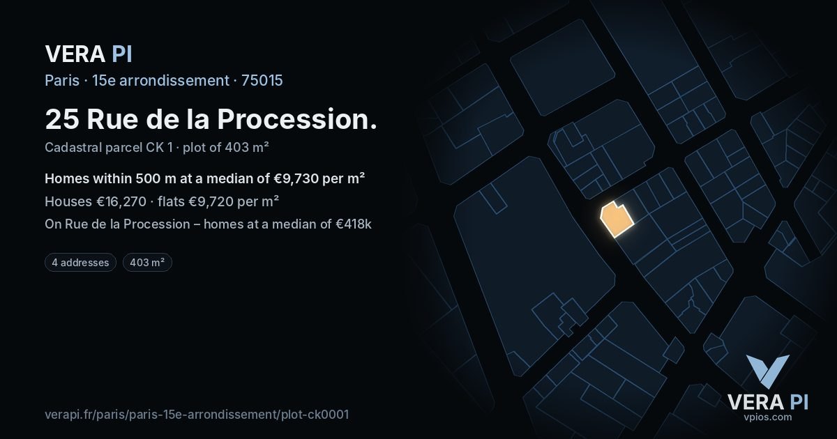 25 Rue de la Procession, 15e arrondissement at night – the plot lit, the parcels around coloured by the prices near them