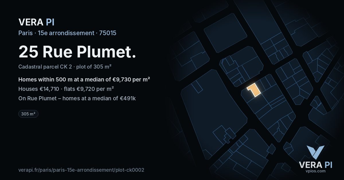 25 Rue Plumet, 15e arrondissement at night – the plot lit, the parcels around coloured by the prices near them