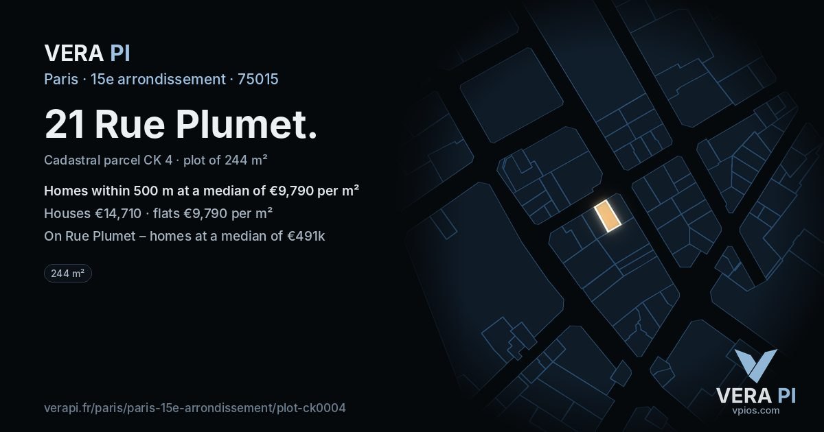 21 Rue Plumet, 15e arrondissement at night – the plot lit, the parcels around coloured by the prices near them