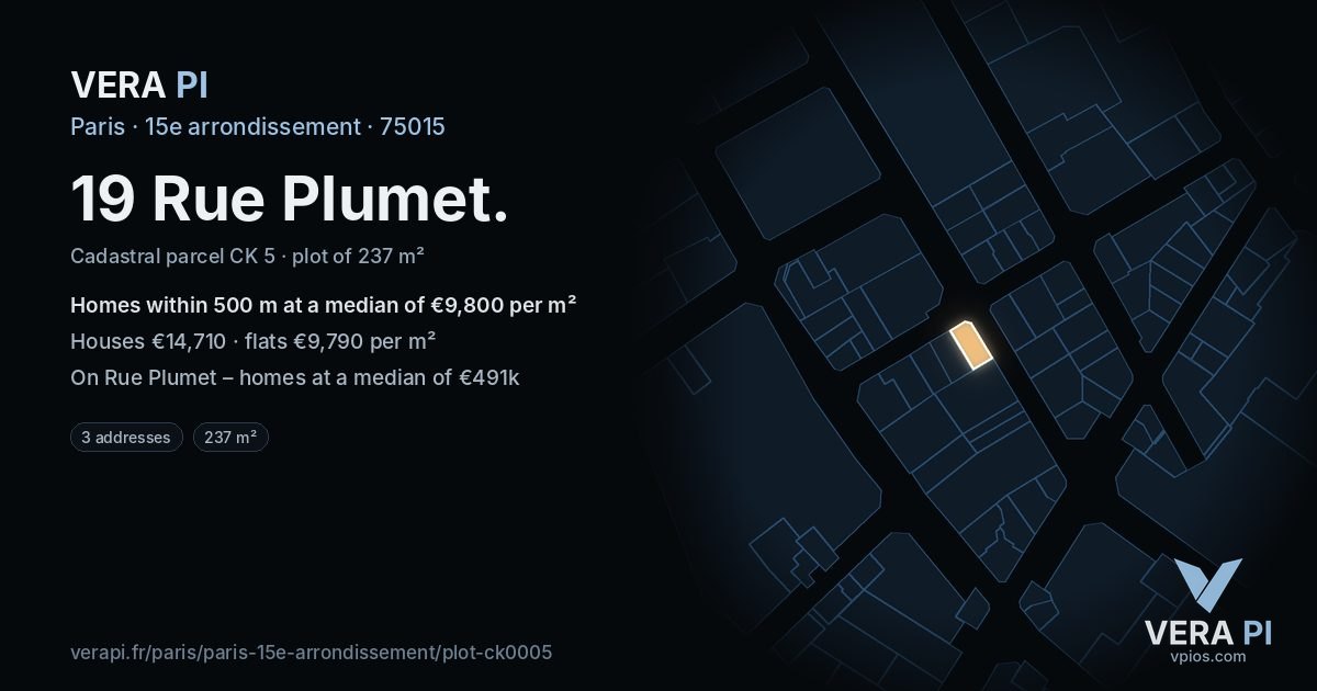 19 Rue Plumet, 15e arrondissement at night – the plot lit, the parcels around coloured by the prices near them