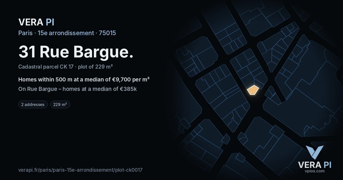 31 Rue Bargue, 15e arrondissement at night – the plot lit, the parcels around coloured by the prices near them